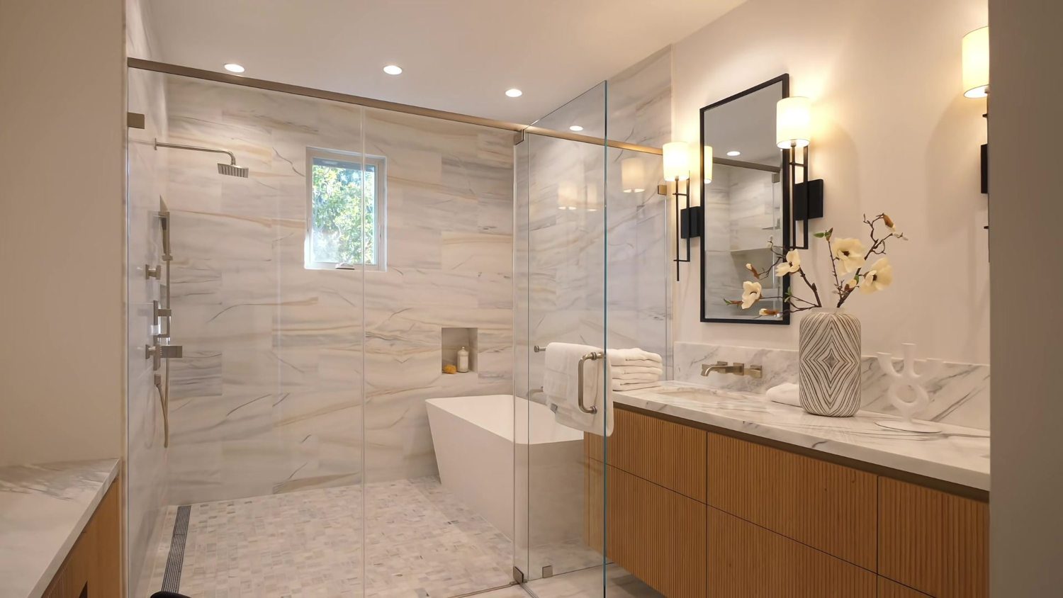 Villa bathroom vanity and stone finishes