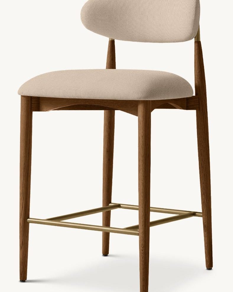 Oak counter stool with upholstered seat