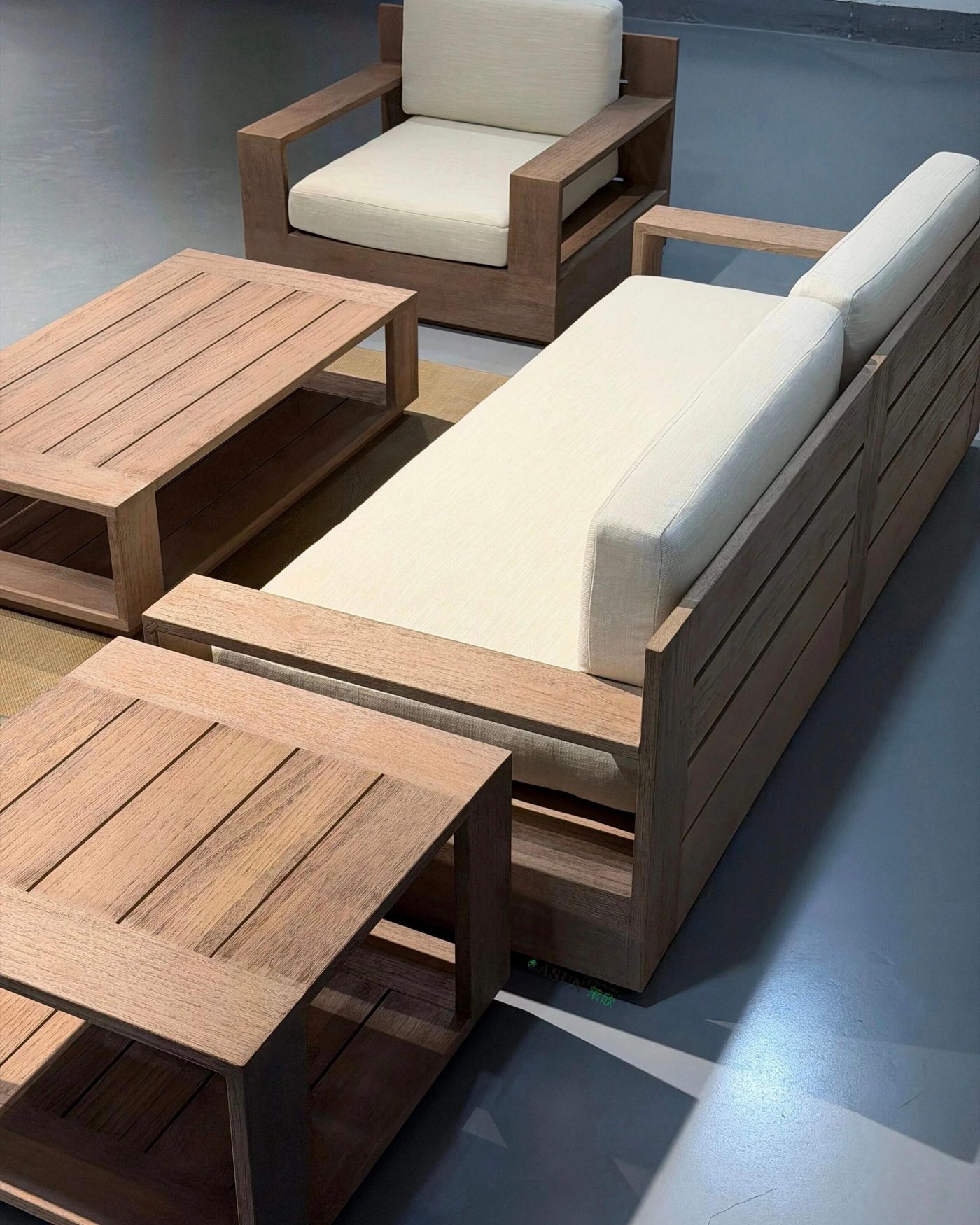 Cream linen modular sofa with chaise