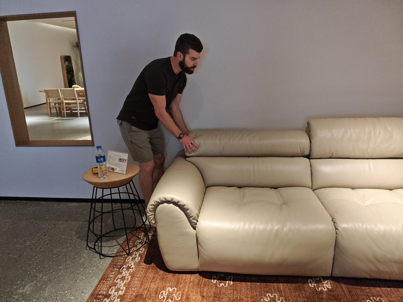 Leather sofa in the showroom