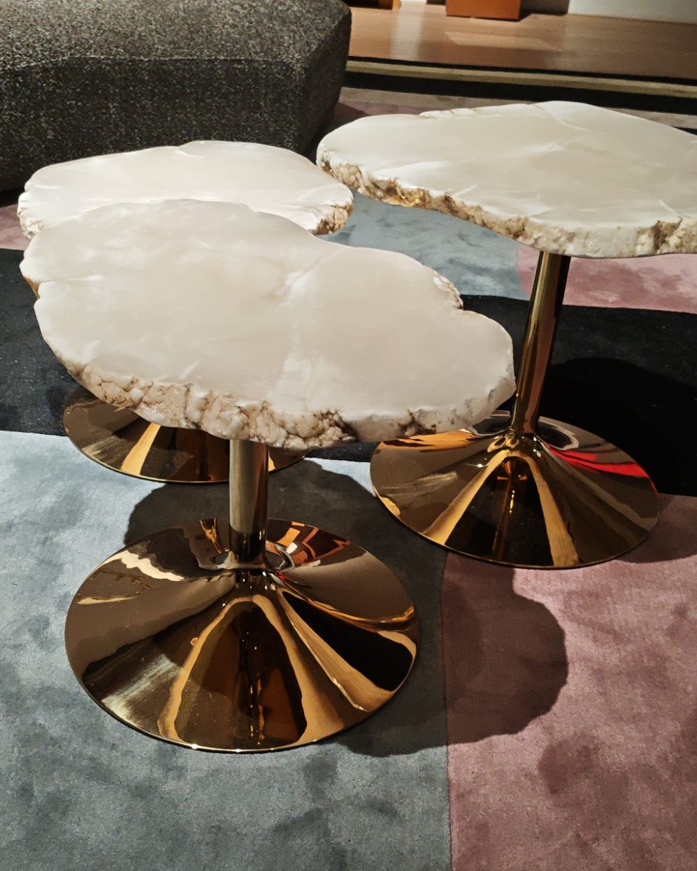 Marble-top side tables with brass bases