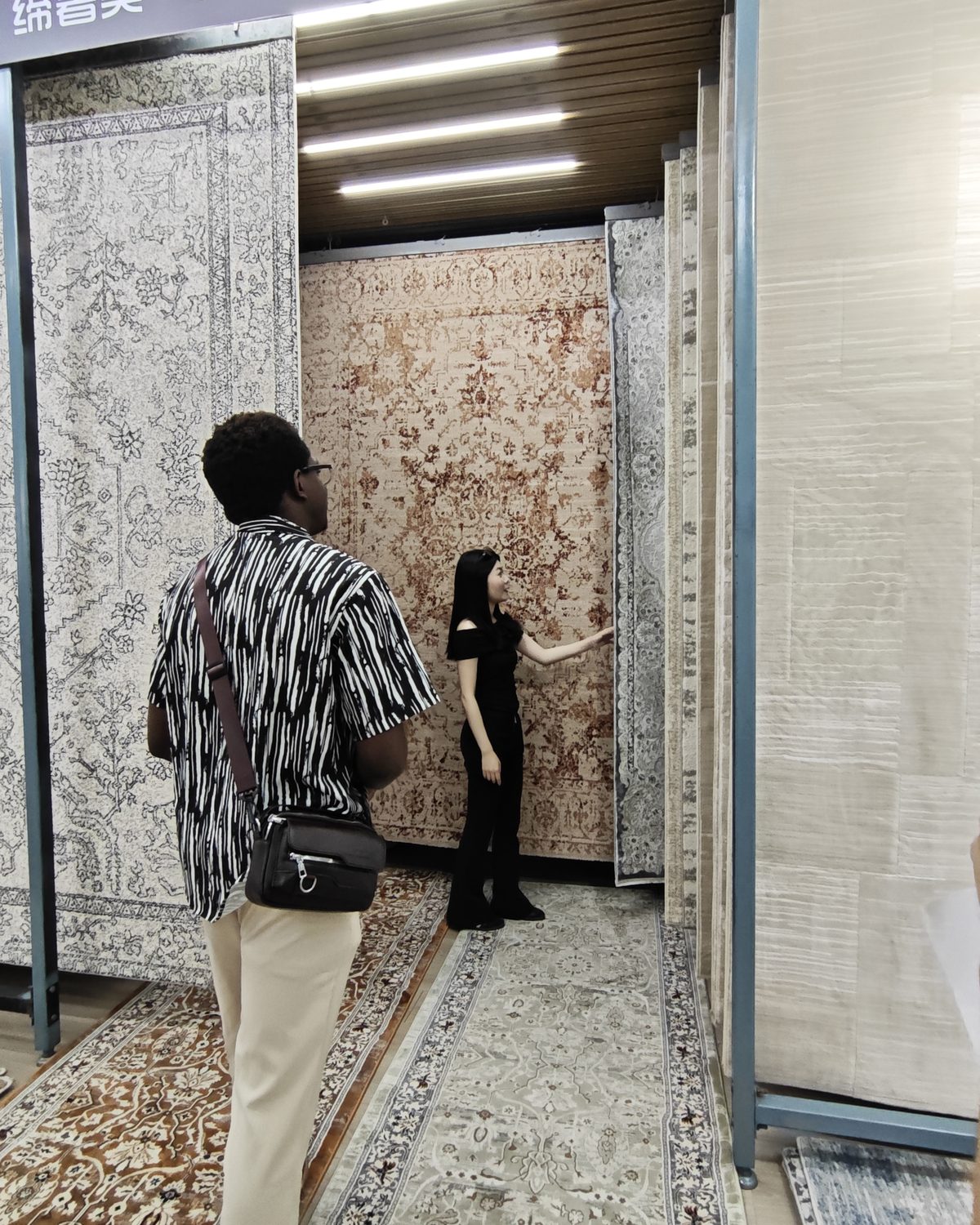 Marble-look tile in the showroom entry